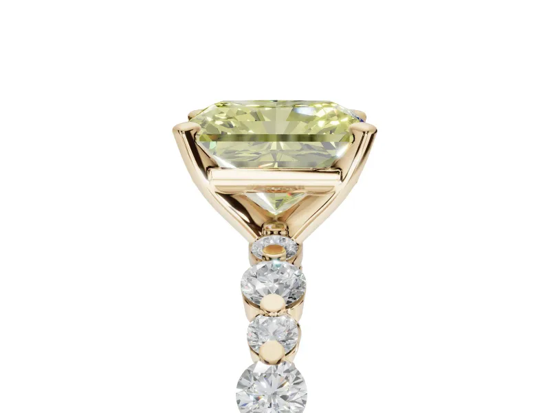 Radiant Cut Pavé Engagement Ring Setting for a Fancy Yellow Lab-Grown Diamond | Alternating Accents | Yellow Gold