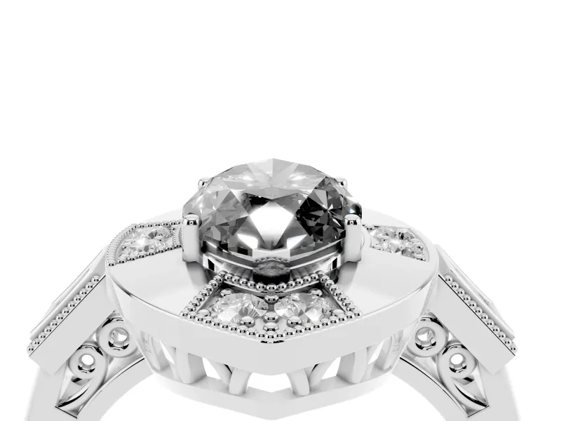 Marquise Milgrain Sectioned Halo Engagement Ring Setting for a Black Center | White Gold