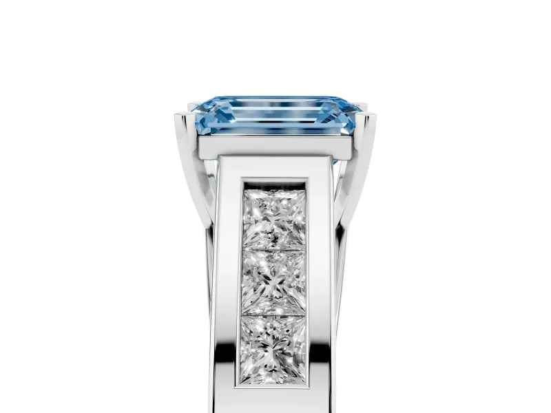 Emerald Cut Channel-Set Engagement Ring Setting for a Fancy Blue Lab-Grown Diamond | Sterling Silver