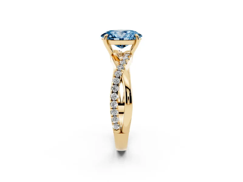 Oval Crossover Engagement Ring Setting for a Fancy Blue Lab-Grown Diamond | Yellow Gold