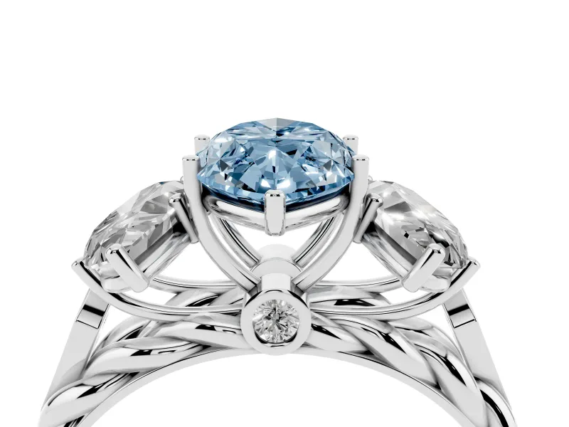 Fancy Blue Marquise Cut Diamond Three-Stone Ring Set in Platinum with Braided Band