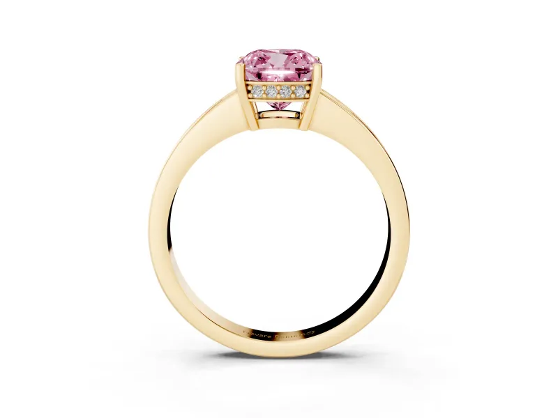 Cushion Cut Pave Solitaire Engagement Ring Setting for a Fancy Pink Lab-Grown Diamond | Accented Basket | Yellow Gold
