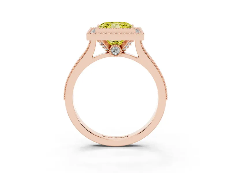 Princess Cut Vintage Milgrain Halo Engagement Ring Setting for a Fancy Yellow Lab-Grown Diamond | Bezel Head | Rose Gold