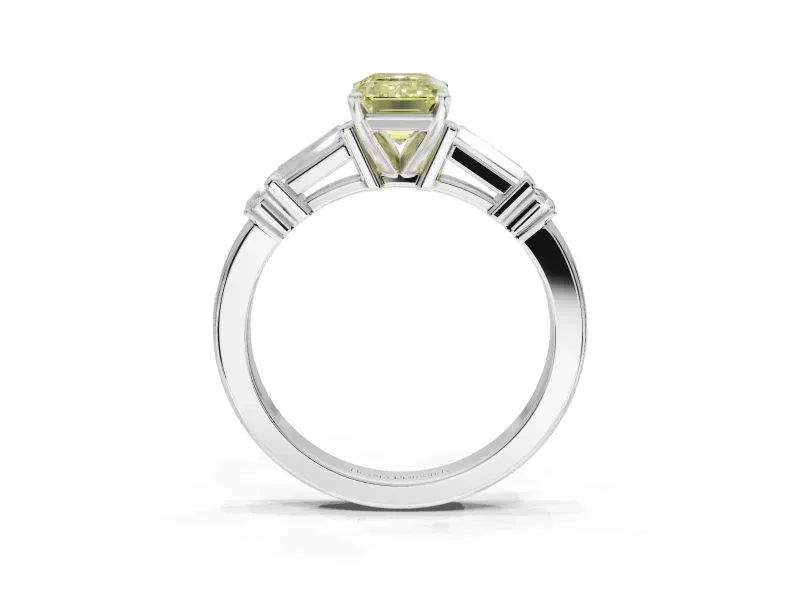 Emerald Cut Tapered Baguette Engagement Ring Setting for a Fancy Yellow Lab-Grown Diamond | Platinum