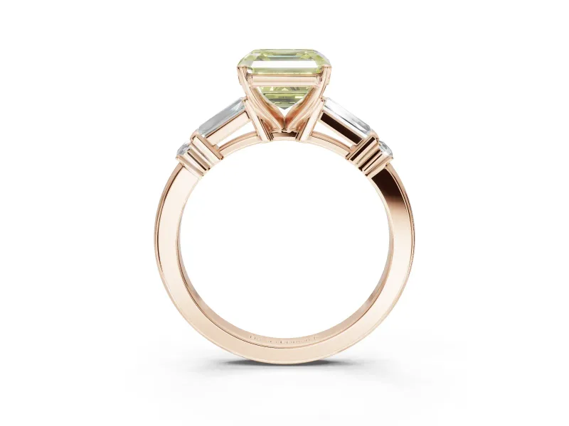 Asscher Cut Tapered Baguette Engagement Ring Setting for a Fancy Yellow Lab-Grown Diamond | Bar Set Sides | Rose Gold