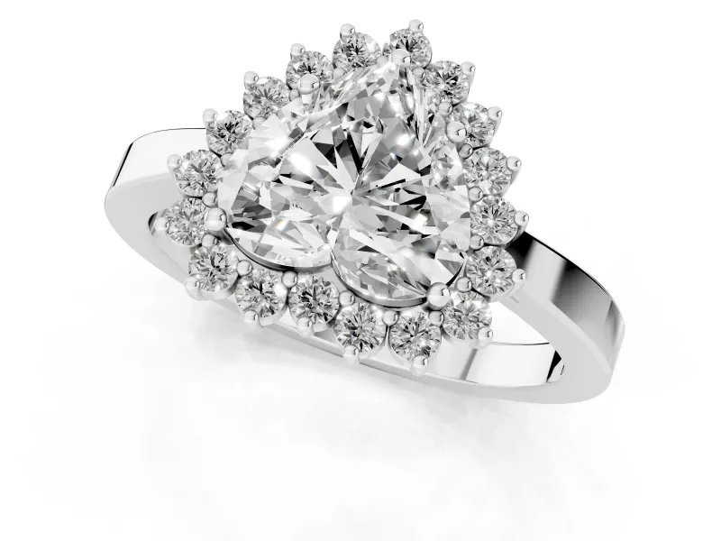 Heart-Shaped Scalloped Halo Engagement Ring Setting | Flat Plain Band | Platinum