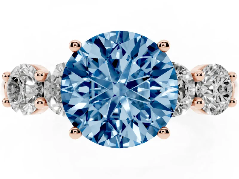 Round Five Stone Engagement Ring Setting for a Fancy Blue Lab-Grown Diamond | Plain Band | Rose Gold