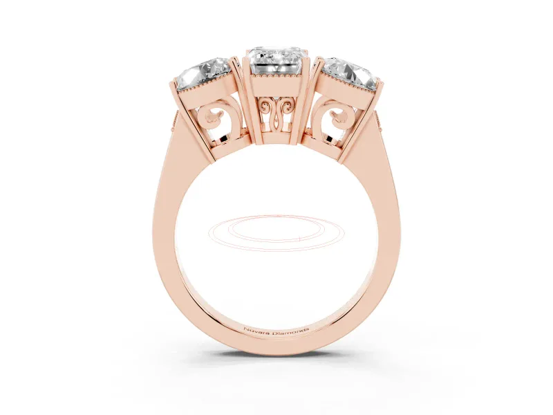 Emerald Cut Diamond Three-Stone Engagement Ring Set in Rose gold with Polished Band
