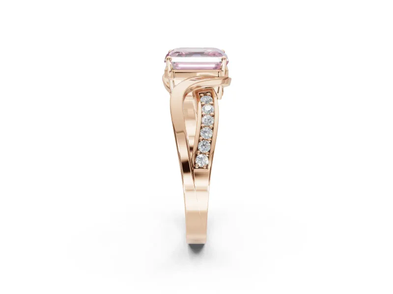 Asscher Cut Bypass Solitaire Engagement Ring Setting for a Fancy Pink Lab-Grown Diamond | Pavé Strands | Rose Gold