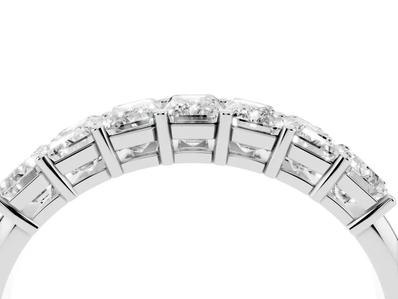 Emerald Cut Diamond Half Eternity Band Set in White gold with Prong Setting