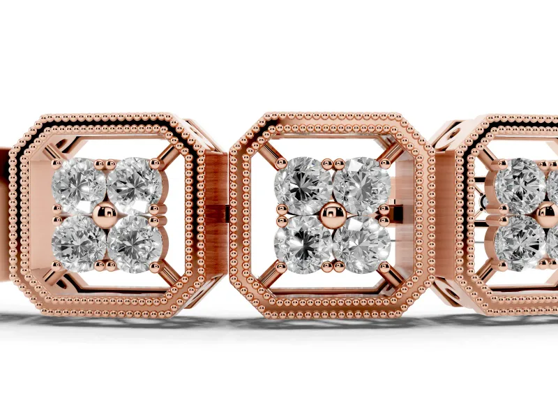 Round Diamond Tennis Bracelet Set in Rose gold with Milgrain Bezel Setting