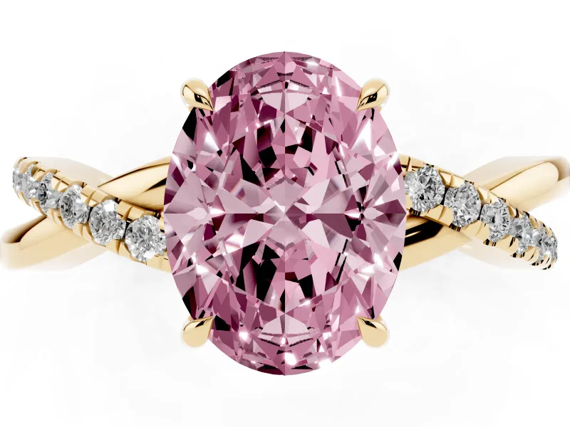Oval Crossover Engagement Ring Setting for a Fancy Pink Lab-Grown Diamond | Yellow Gold