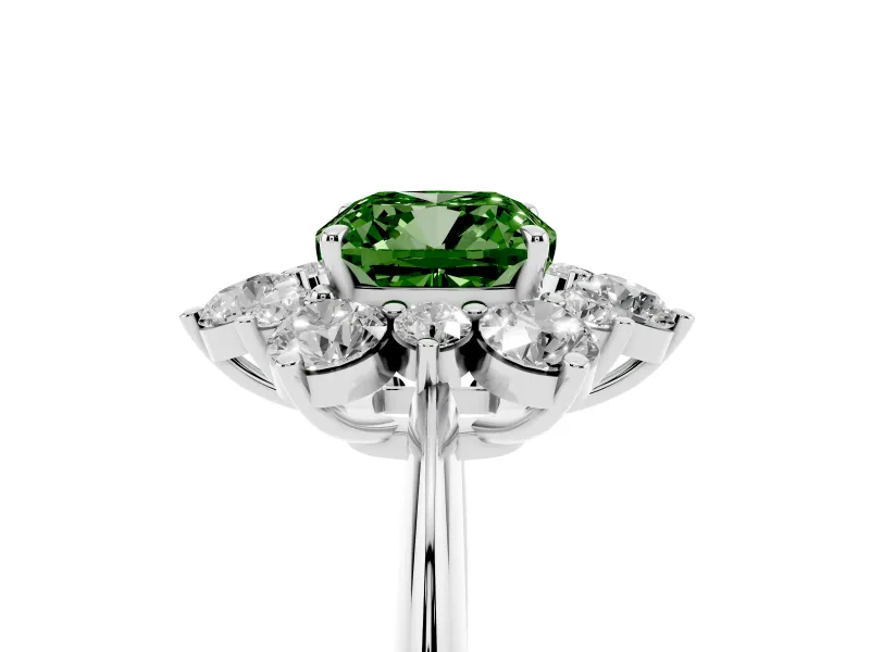 Cushion Cut Cluster Halo Engagement Ring Setting for a Fancy Green Lab-Grown Diamond | Platinum