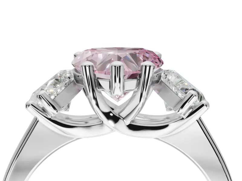 Heart-Shaped Three Stone Engagement Ring Setting for a Fancy Pink Lab-Grown Diamond | Tapered Band | White Gold