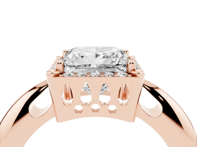 Princess Cut Halo Engagement Ring Setting | Plain Tapered Band | Rose Gold