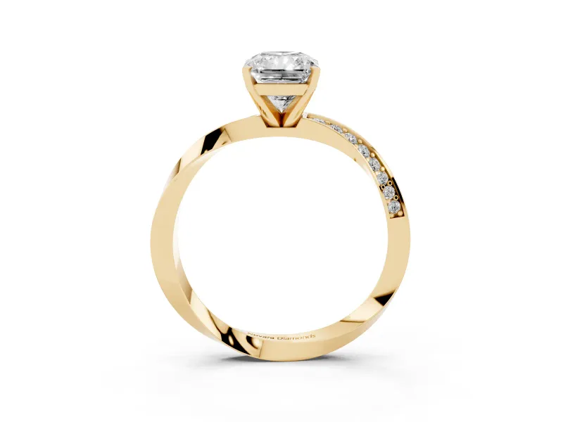 Radiant Cut Twisted Pave Engagement Ring Setting | Ribbon Band | Yellow Gold