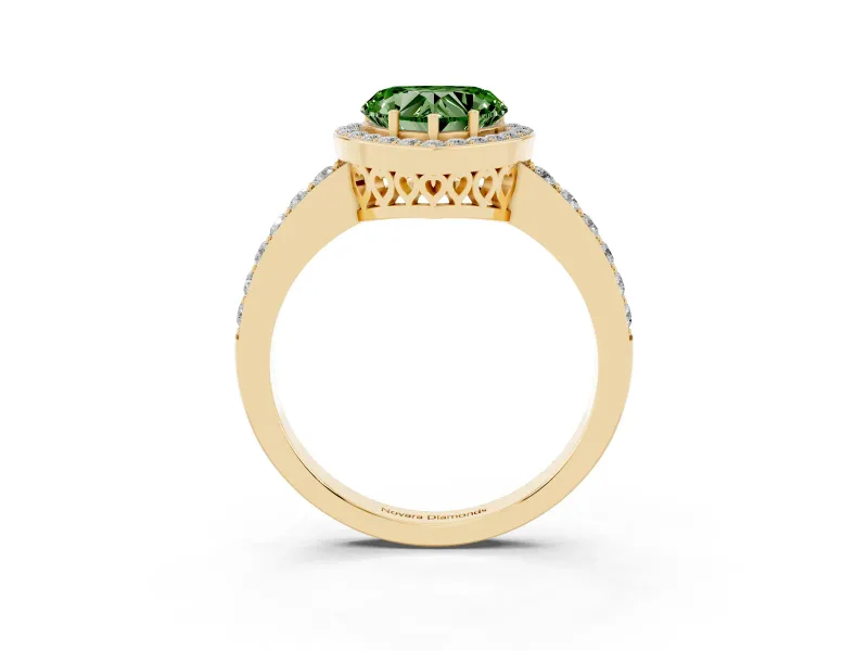 Heart-Shaped Halo Pave Engagement Ring Setting for a Fancy Green Lab-Grown Diamond | Heart Cutout Gallery | Yellow Gold
