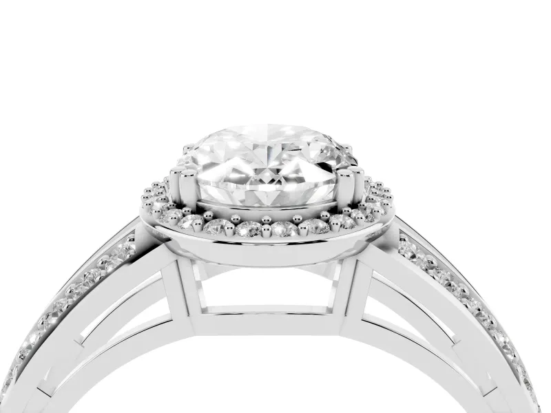 Oval Cut Diamond Halo Ring Set in Silver with Double Pavé Split Shank