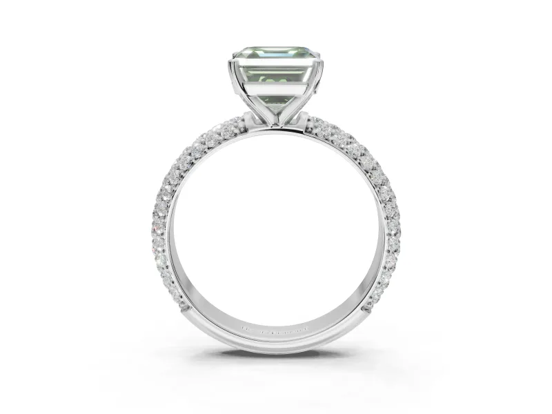 Asscher Cut Domed Pavé Engagement Ring Setting for a Fancy Green Lab-Grown Diamond | White Gold