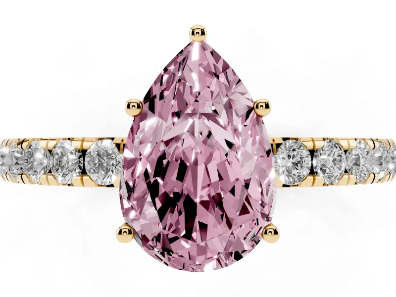 Pear-Shaped Pave Solitaire Engagement Ring Setting for a Fancy Pink Lab-Grown Diamond | Shared Prong Band | Yellow Gold
