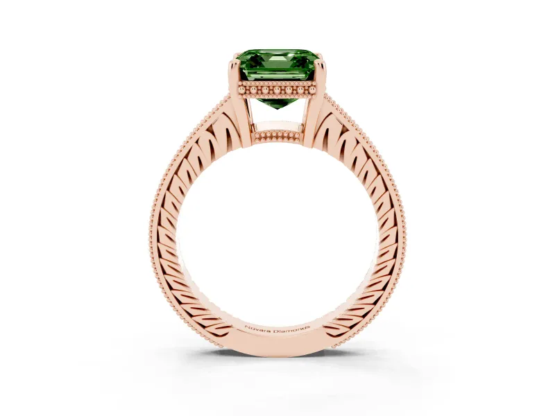 Asscher Cut Engraved Engagement Ring Setting for a Fancy Green Lab-Grown Diamond | Rose Gold