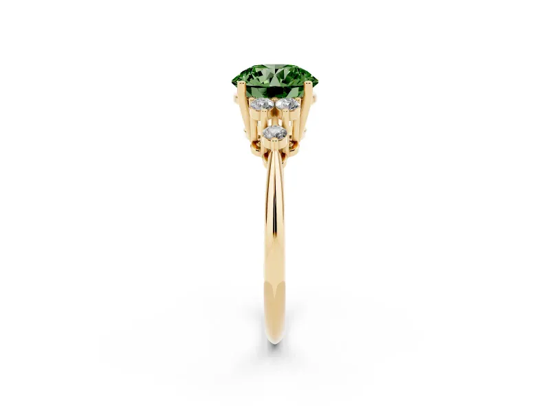 Round Cluster Accent Engagement Ring Setting for a Fancy Green Lab-Grown Diamond | Yellow Gold