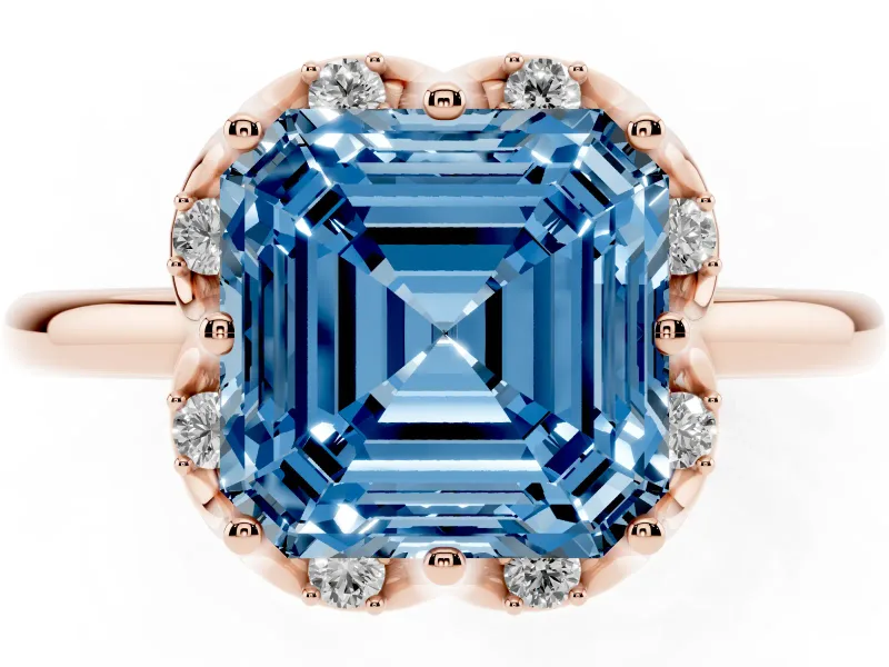 Asscher Cut Petal Halo Engagement Ring Setting for a Fancy Blue Lab-Grown Diamond | Rose Gold