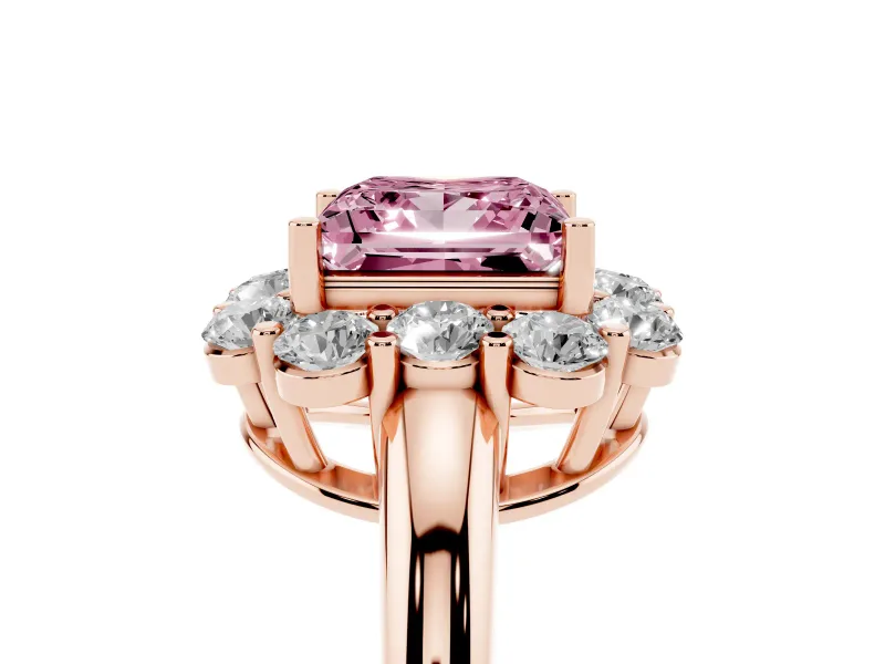 Princess Cut Graduated Milgrain Halo Engagement Ring Setting for a Fancy Pink Lab-Grown Diamond | Rose Gold