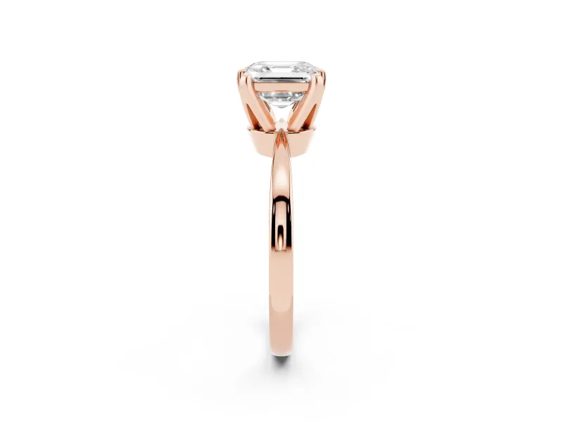 Asscher Cut Tapered Solitaire Engagement Ring Setting | Claw Prong Head | Rose Gold