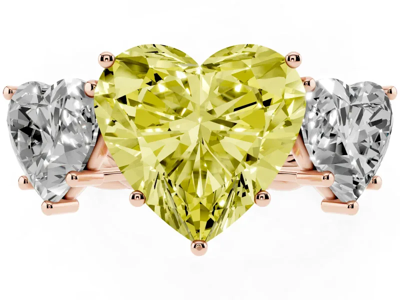 Heart-Shaped Three Stone Engagement Ring Setting for a Fancy Yellow Lab-Grown Diamond | Braided Band | Rose Gold