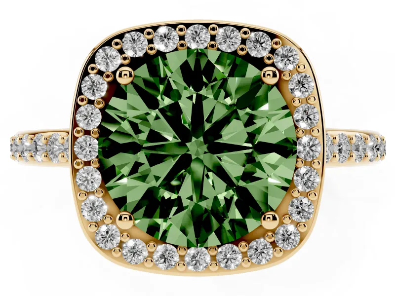 Round Halo Engagement Ring Setting for a Fancy Green Lab-Grown Diamond | Yellow Gold - Design NV-24729