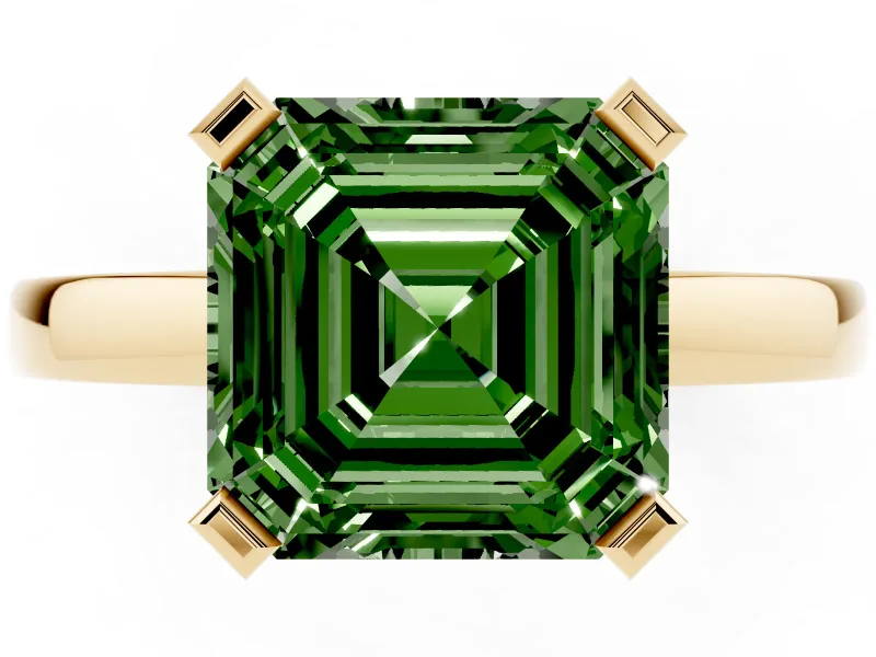 Asscher Cut Solitaire Engagement Ring Setting for a Fancy Green Lab-Grown Diamond | Flat Tab Prongs | Yellow Gold