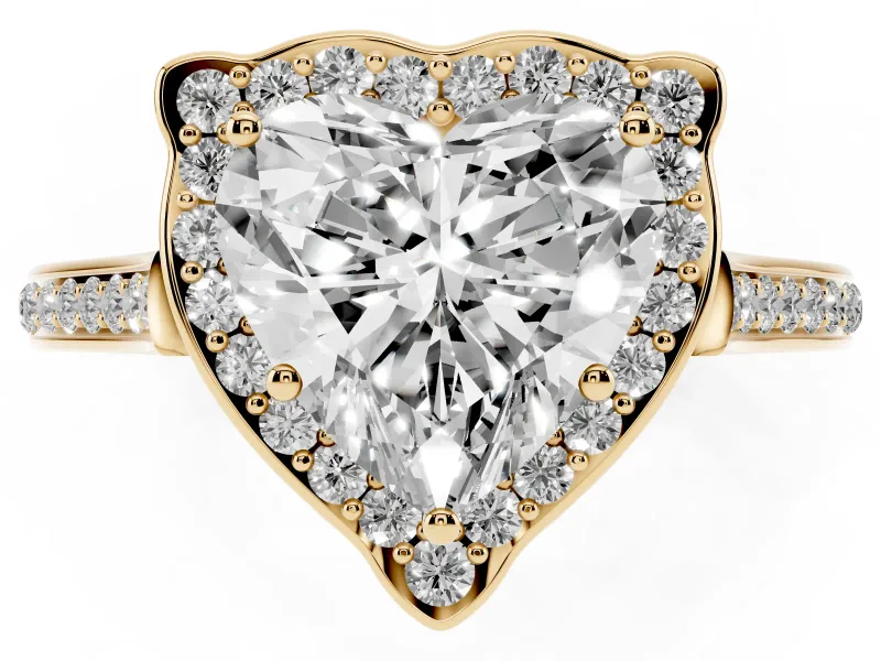Heart-Shaped Petal Tip Halo Engagement Ring Setting | Single Row Pavé Band | Yellow Gold
