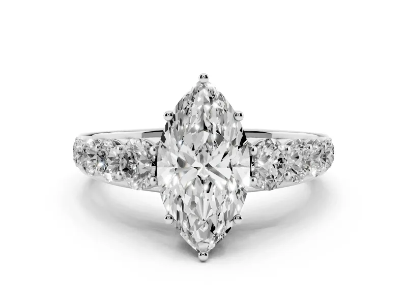 Marquise Cut Diamond Solitaire Ring Set in Silver with Pavé-Set Band and Prong Setting