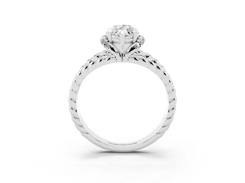 Marquise Cut Diamond Halo Ring Set in Platinum with Twisted Band and Prong Setting