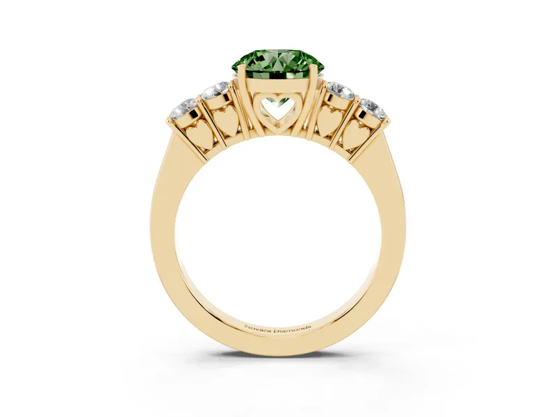 Round Close Set Five Stone Engagement Ring Setting for a Fancy Green Lab-Grown Diamond | Yellow Gold