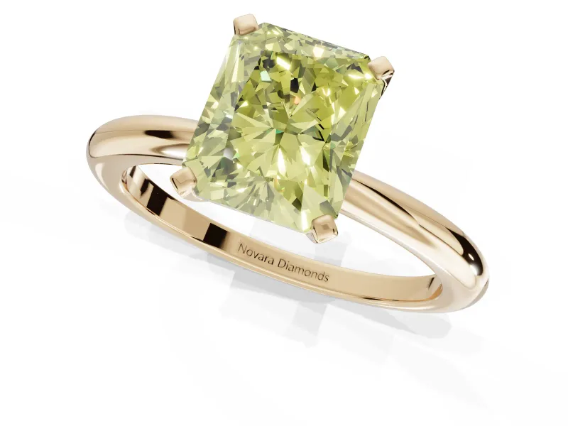 Radiant Cut Solitaire Engagement Ring Setting for a Fancy Yellow Lab-Grown Diamond | Tapered Plain Band | Yellow Gold