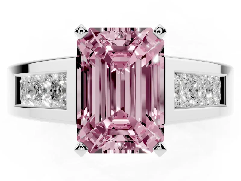 Emerald Cut Channel-Set Engagement Ring Setting for a Fancy Pink Lab-Grown Diamond | Platinum