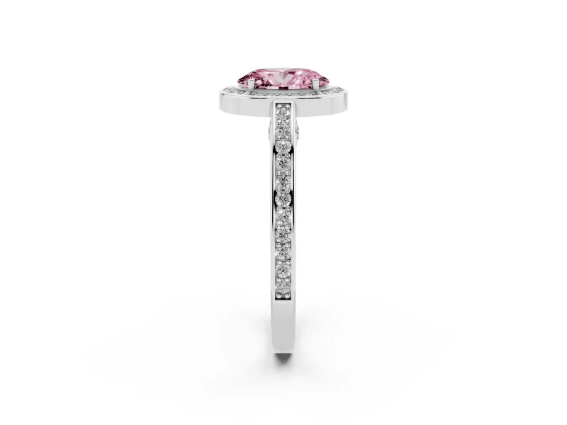 Oval Sectioned Halo Engagement Ring Setting for a Fancy Pink Lab-Grown Diamond | White Gold