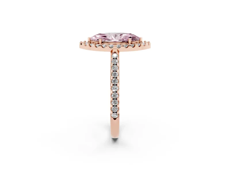 Marquise Pave Halo Engagement Ring Setting for a Fancy Pink Lab-Grown Diamond | Pave Band | Rose Gold