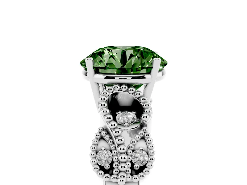 Fancy Green Round Cut Diamond Milgrain Leaf Band Solitaire Ring Set in Platinum with Accent Stones and Prong Setting