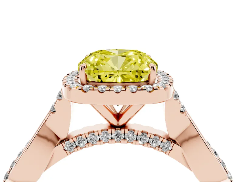 Cushion Cut Twist Halo Engagement Ring Setting for a Fancy Yellow Lab-Grown Diamond | Rose Gold