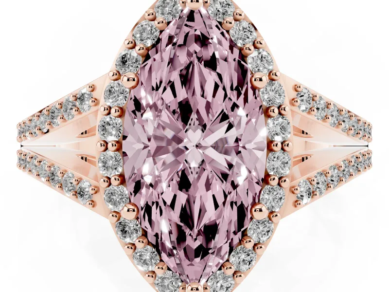 Marquise Split Shank Halo Engagement Ring Setting for a Fancy Pink Lab-Grown Diamond | Rose Gold