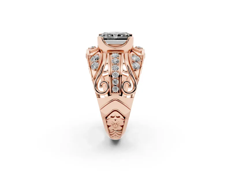 Radiant Cut Art Deco Graduated Engagement Ring Setting for a Black Center | Split Shank | Rose Gold