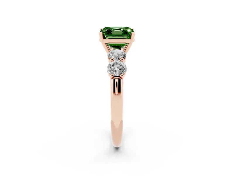 Asscher Cut Five Stone Engagement Ring Setting for a Fancy Green Lab-Grown Diamond | Prong Set Side Stones | Rose Gold