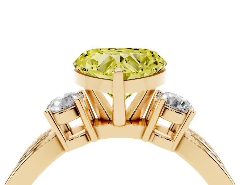 Heart-Shaped Three-Stone Twist Engagement Ring Setting for a Fancy Yellow Lab-Grown Diamond | Yellow Gold