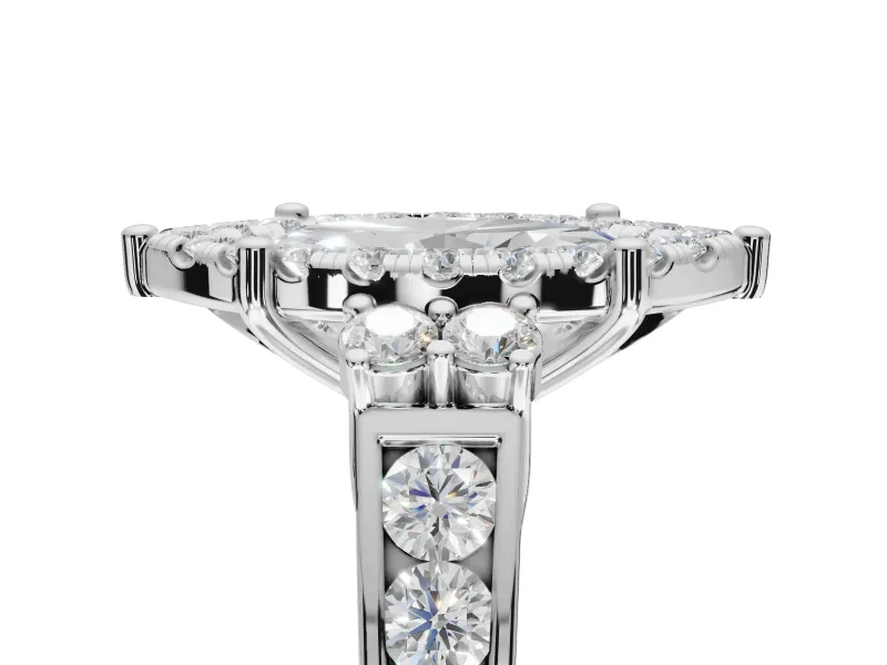 Marquise Halo Side Cluster Engagement Ring Setting | Graduated Channel Band | White Gold