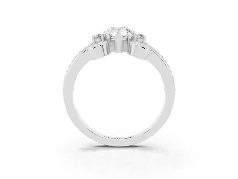 Pear Cut Diamond Twisted Band Solitaire Ring Set in Silver with Scroll Prongs