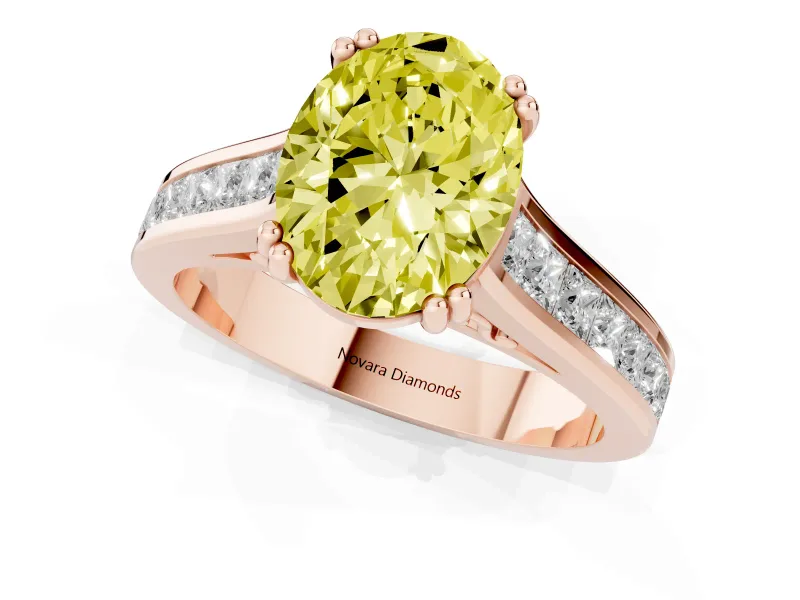 Oval Cathedral Channel Set Engagement Ring Setting for a Fancy Yellow Lab-Grown Diamond | Double Claw Prongs | Rose Gold