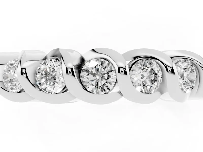 Round Diamond Eternity Band Set in Platinum with Twist Prong Setting